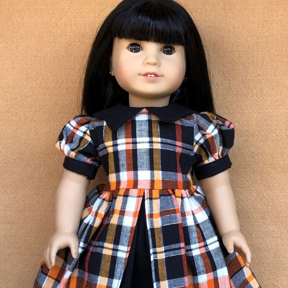 1940s Orange Black and Silver Plaid Cotton Dress,